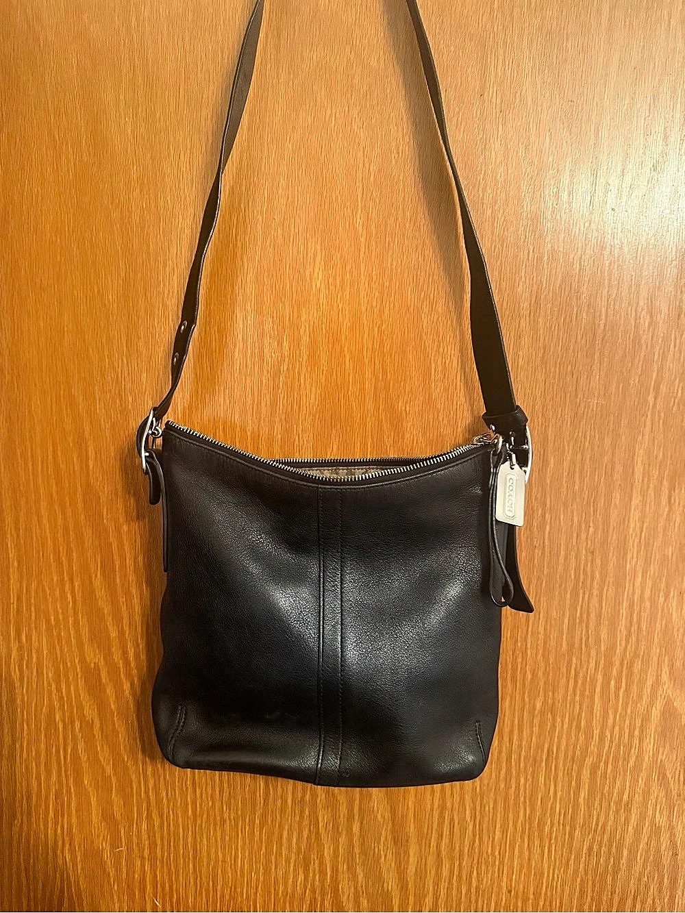 Coach Hamptons Hobo Black Leather Crossbody Bag